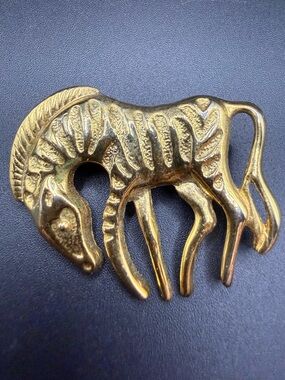 Gold Tone Zebra Pin Brooch